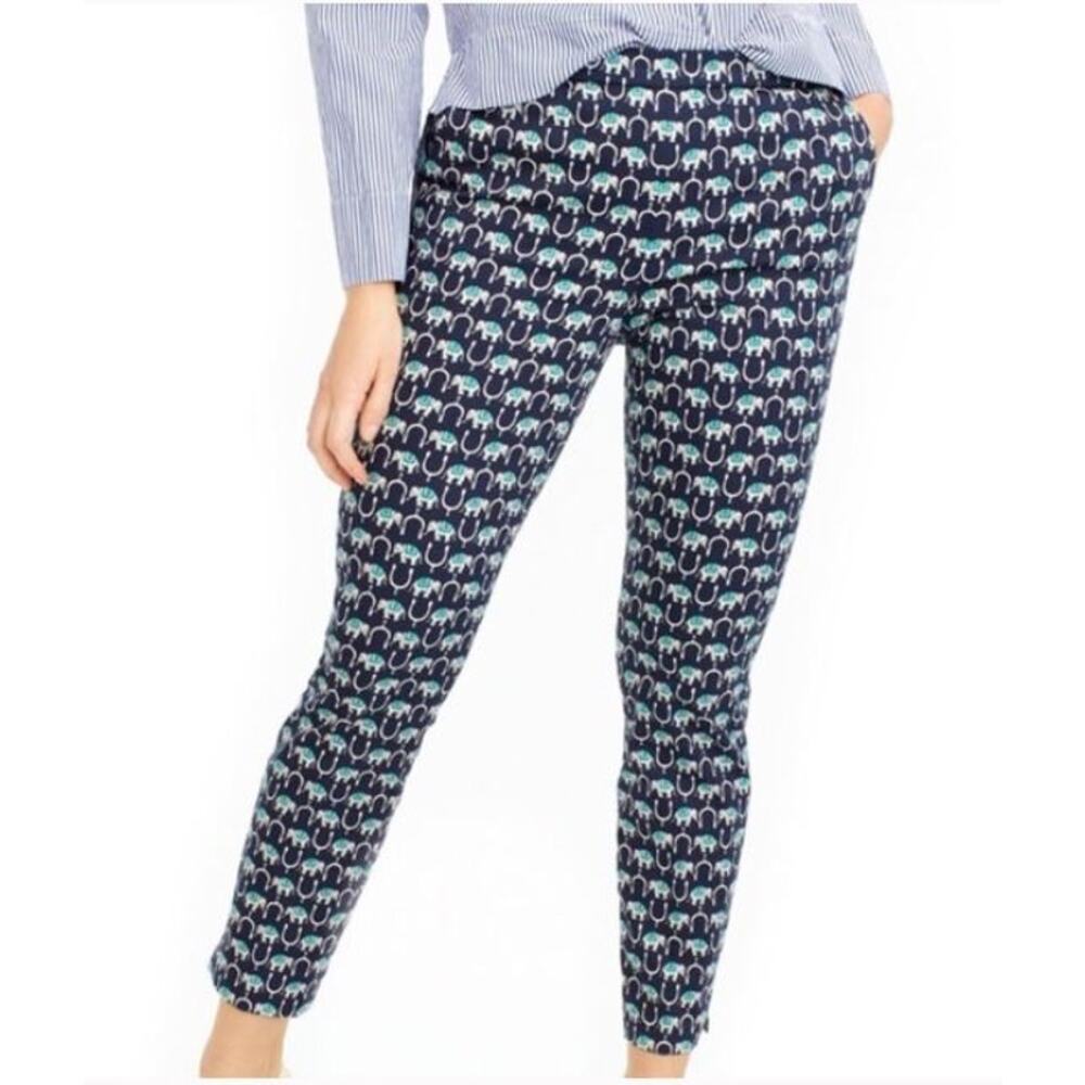 J CREW Martie Navy Blue Elephant Cropped Straight Leg Pants 2